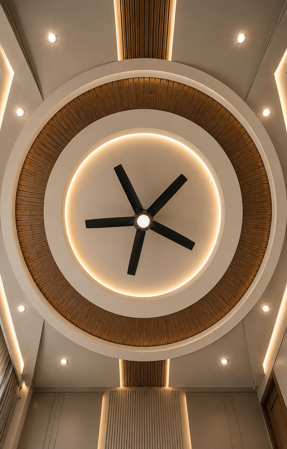 Circular Wood Slat False Ceiling with Ribbed Ring
