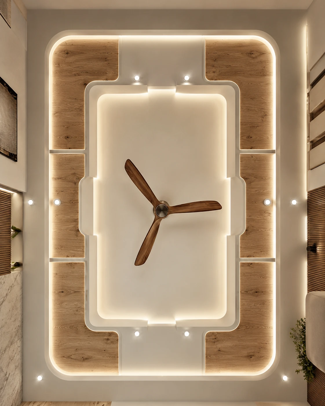Wood Panel False Ceiling with Notched Center Frame
