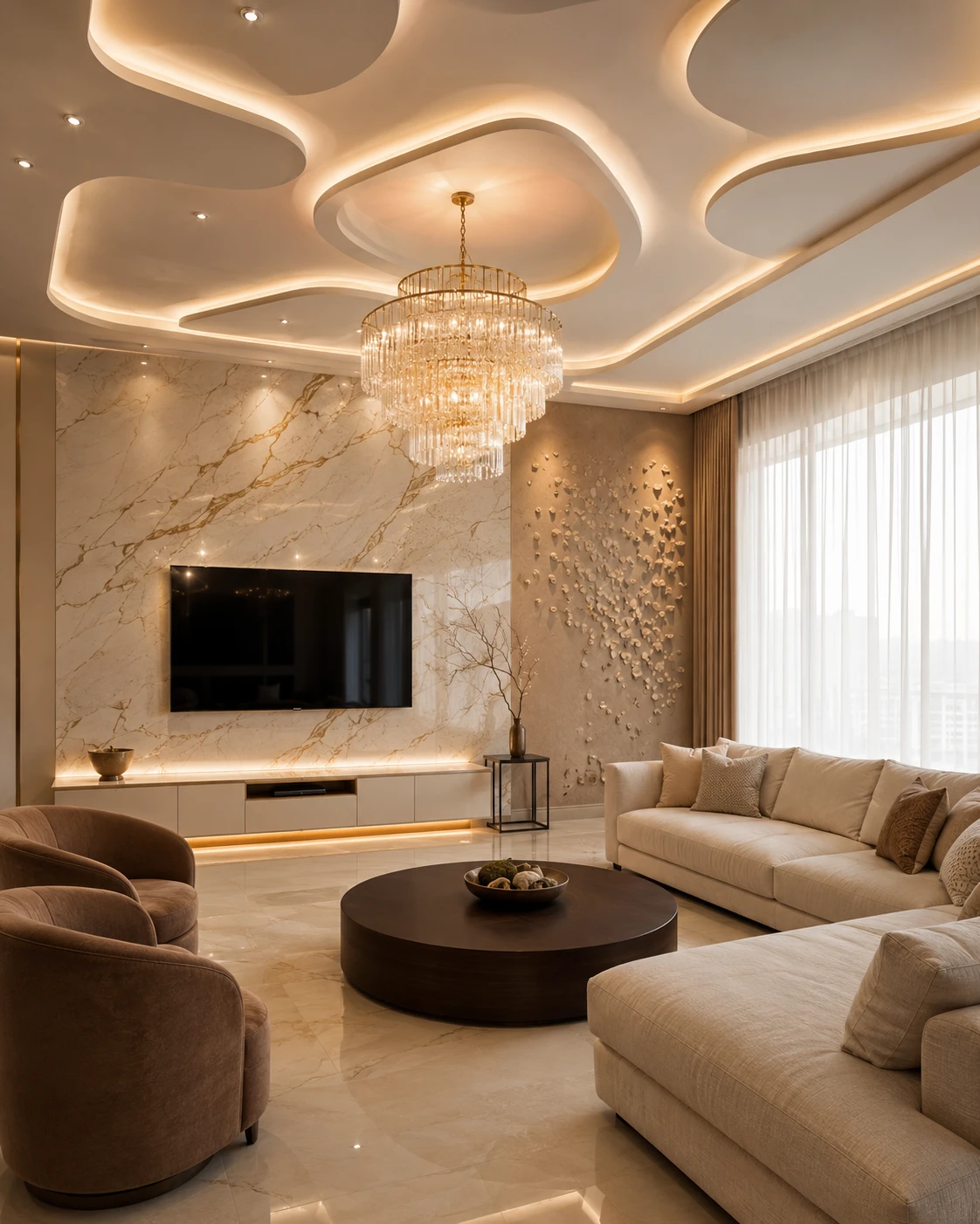 Organic Cloud-Shaped False Ceiling with Cutout Panels