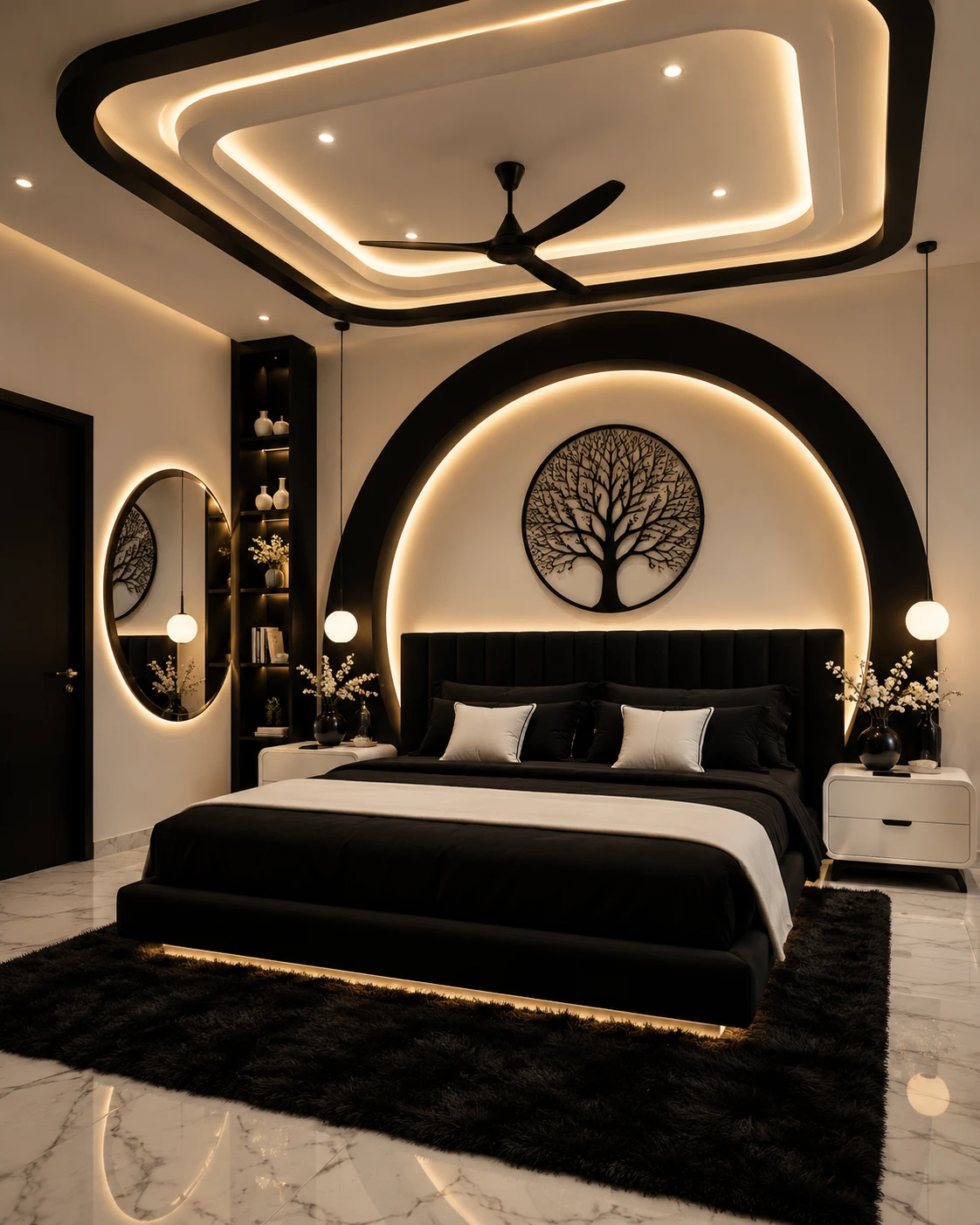 Black-Trimmed Arched False Ceiling with Wall Continuation
