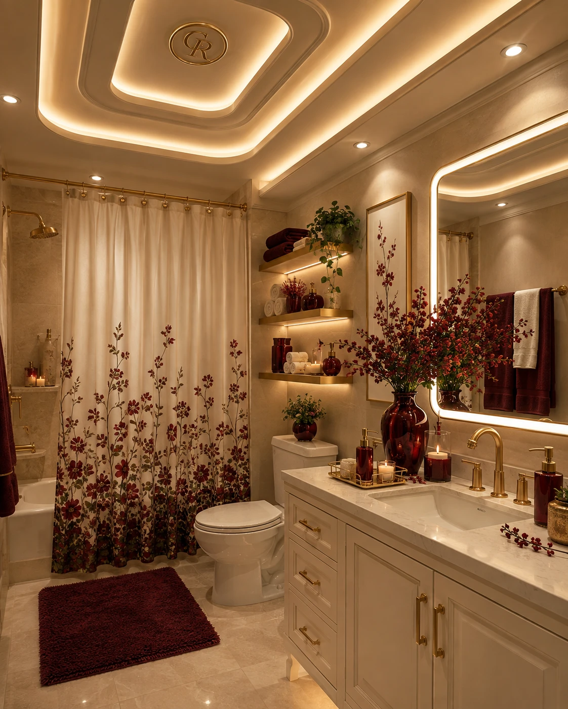 Monogrammed Cove Ceiling with Layered Trays