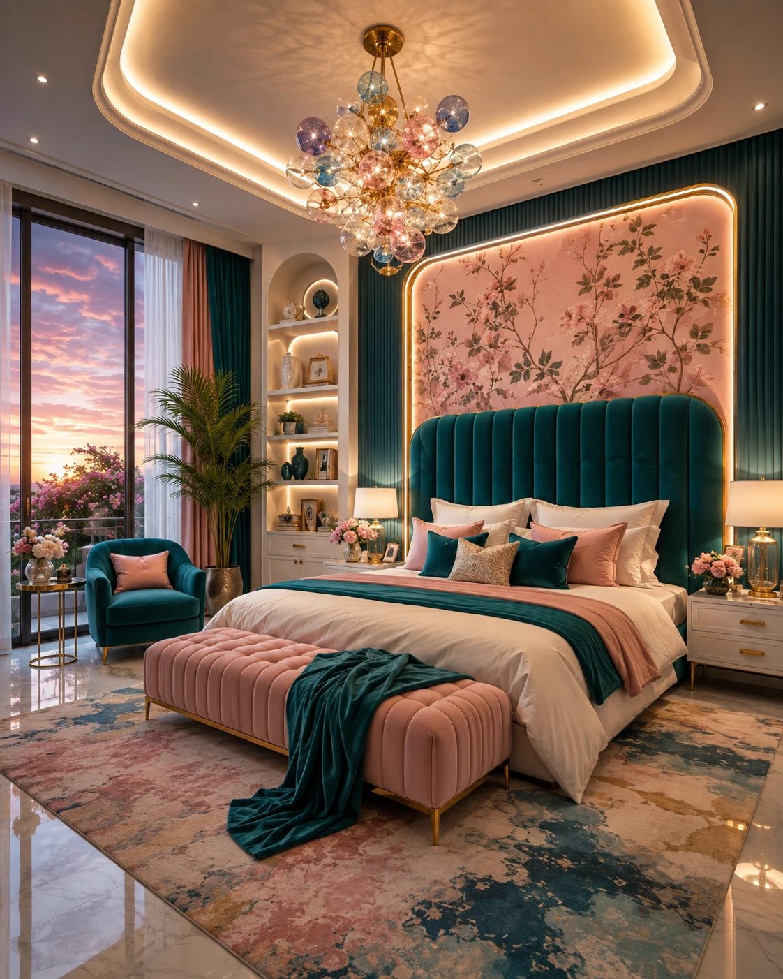 Curved False Ceiling with Cove Lighting for Glam Bedroom
