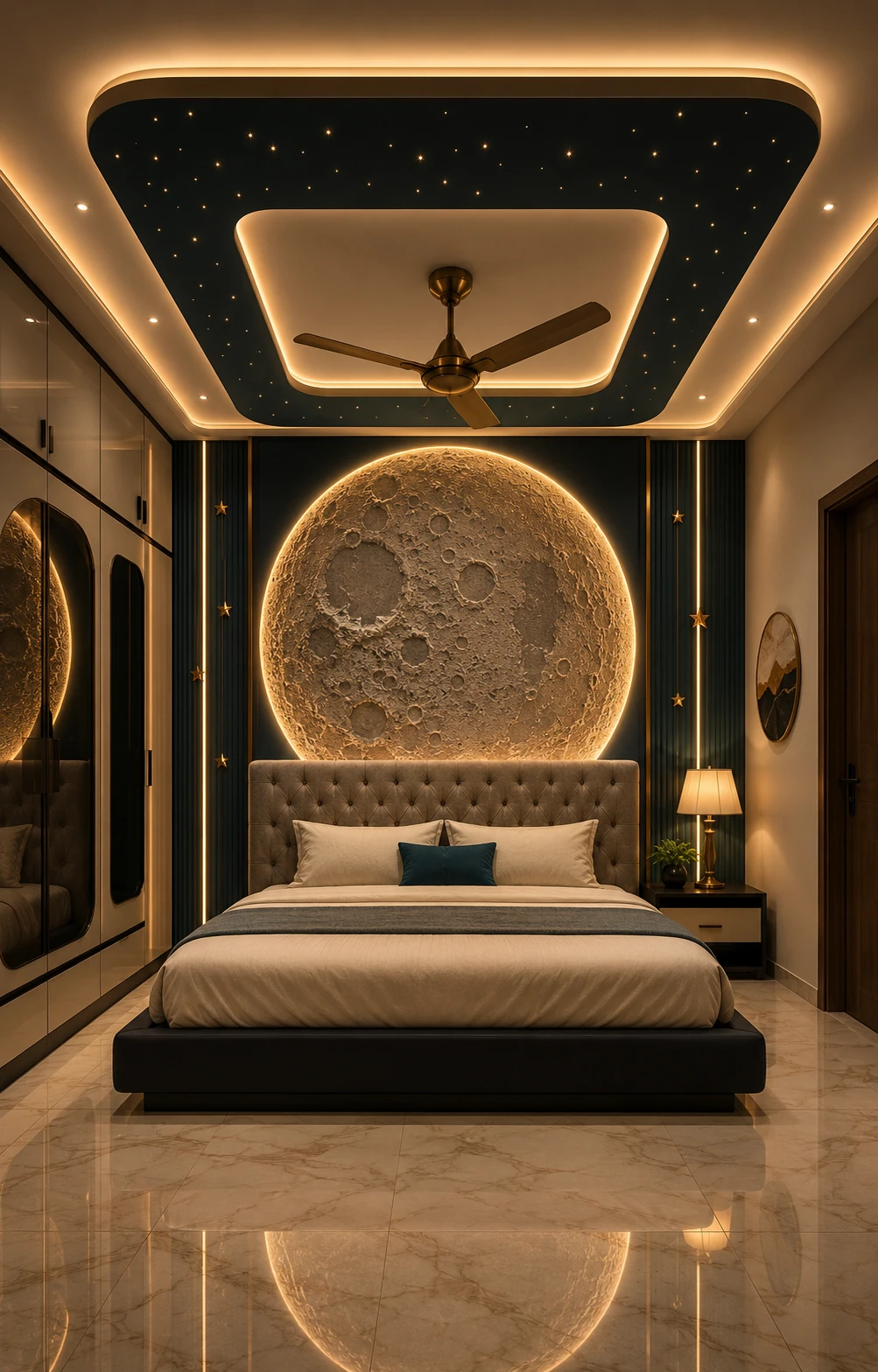 Starlit Sky Ceiling with Moon Feature Wall