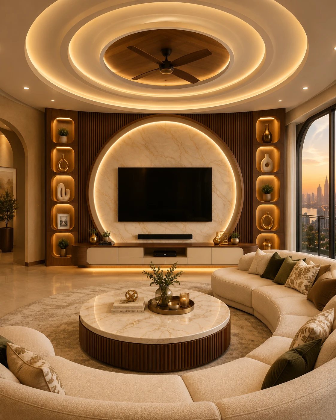 Circular Domed Ceiling with Wooden Fan Recess