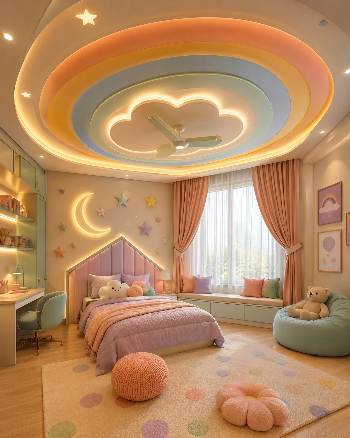 Rainbow Cloud Ceiling with Star Fan Recess