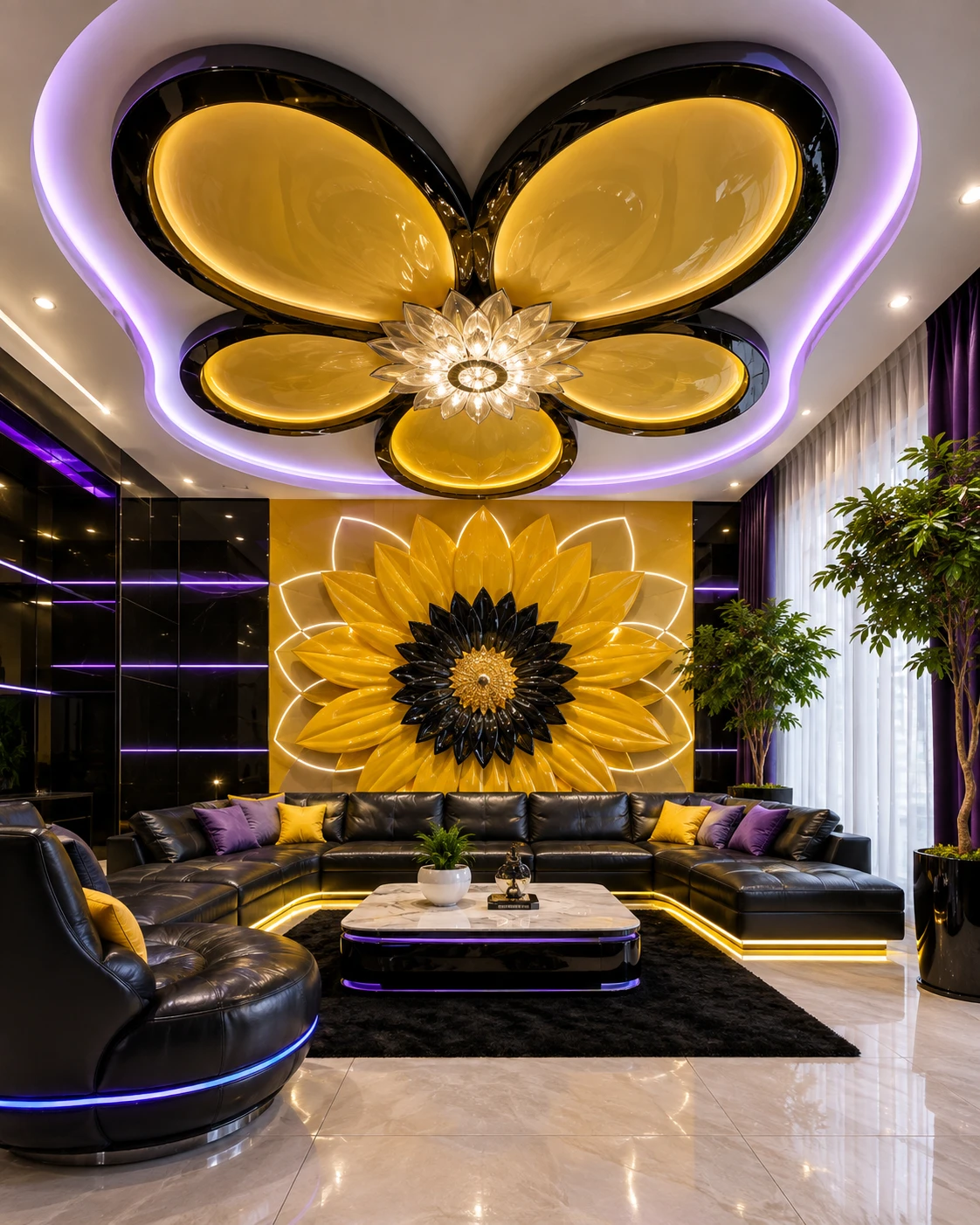 Butterfly Shaped Ceiling with Crystal Flower Centerpiece