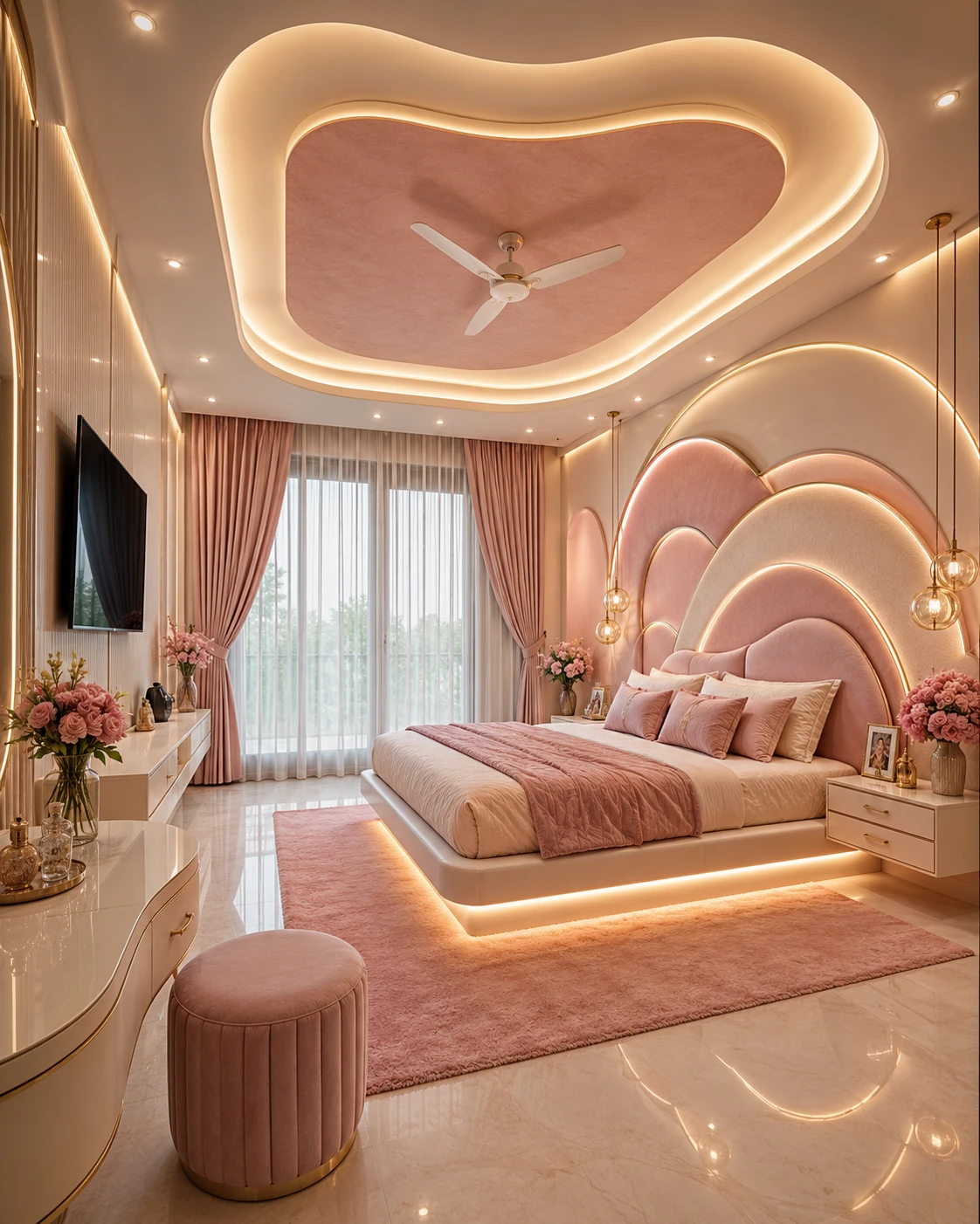 Organic Blob Ceiling with Pink Fan Panel