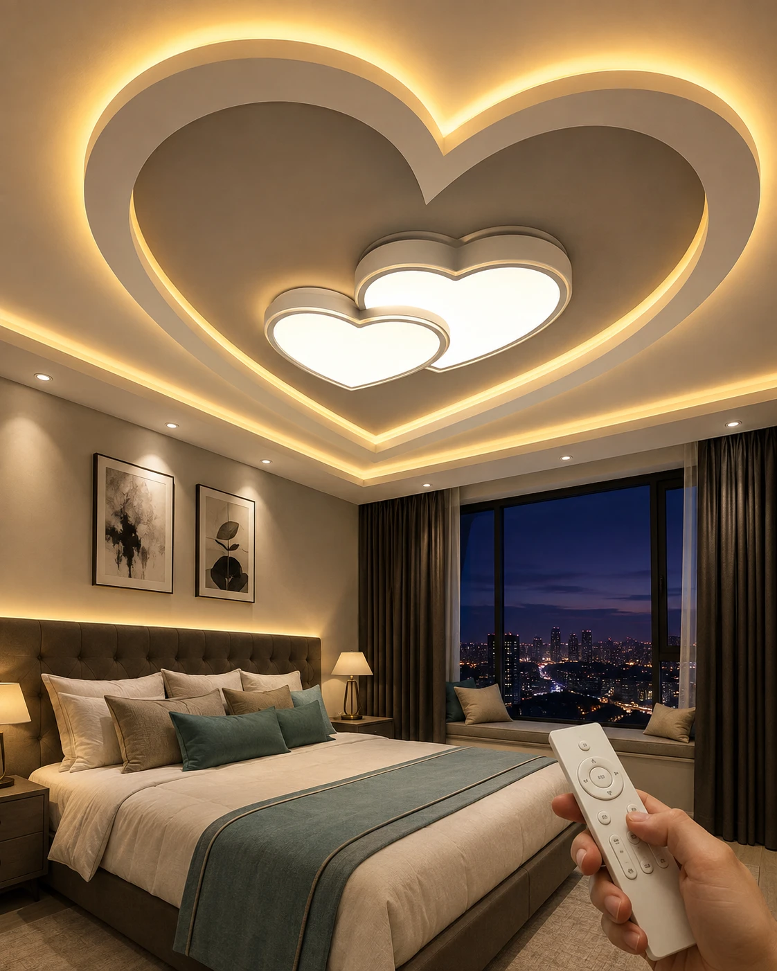 Heart Shaped Ceiling with Remote Controlled Light Panel