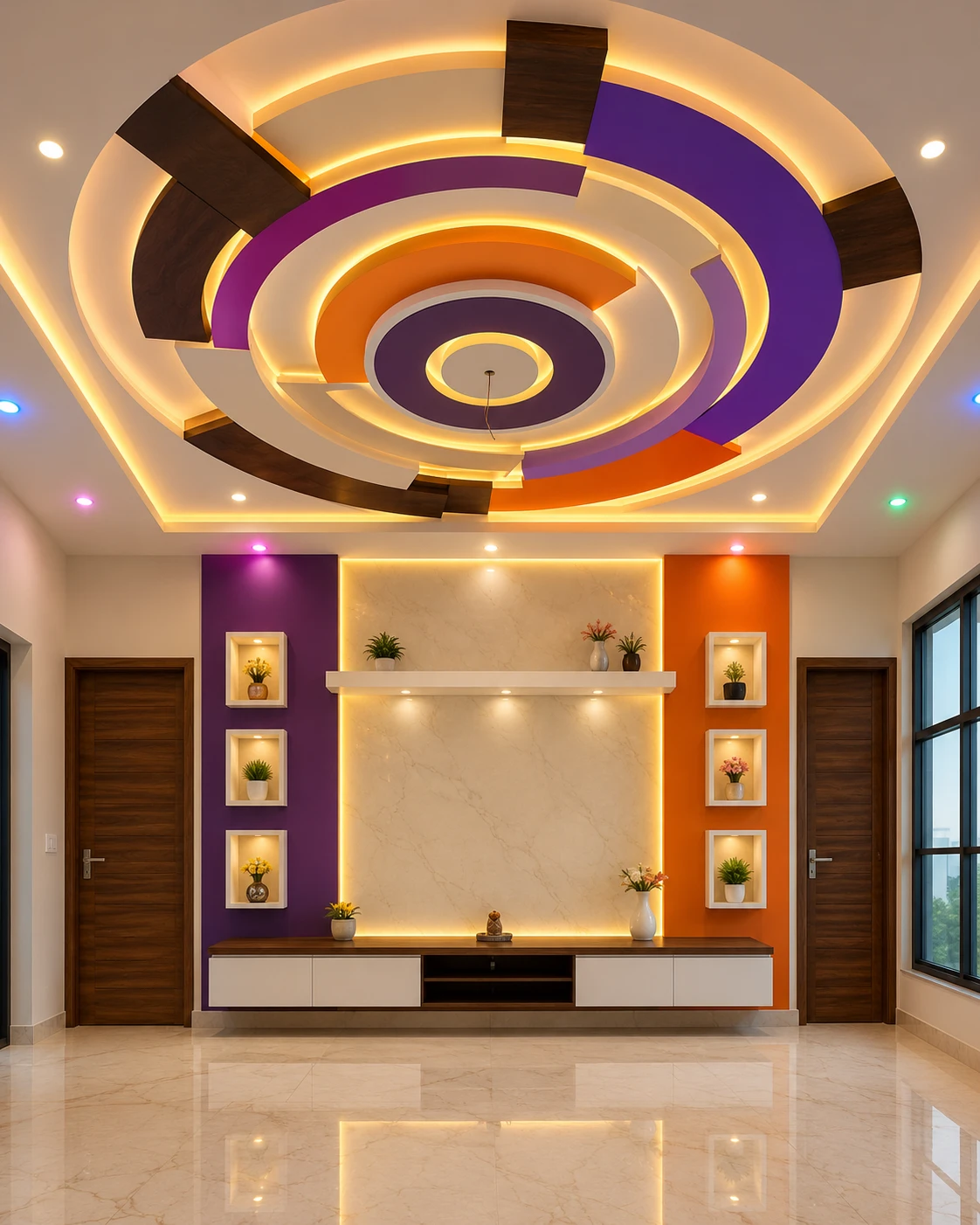 Multicolor Spiral Ceiling with RGB Accent Lights