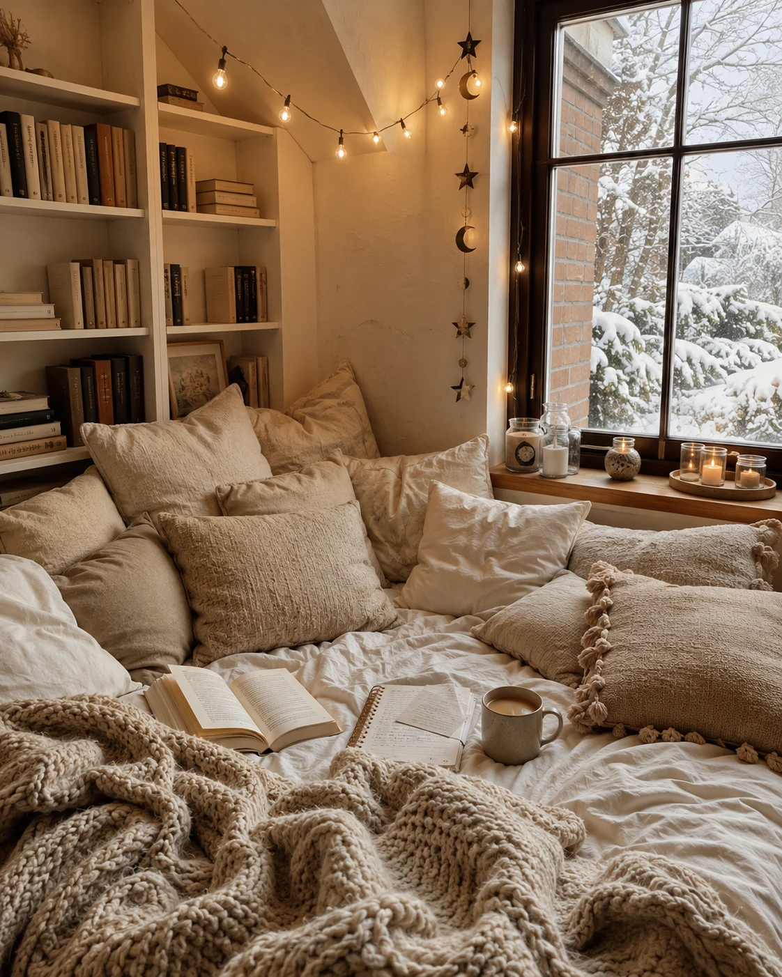 Snowy Window Reading Nook Bedroom