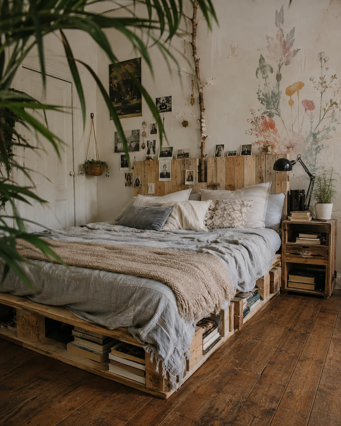 Pallet Wood Bohemian Storage Bed Bedroom
