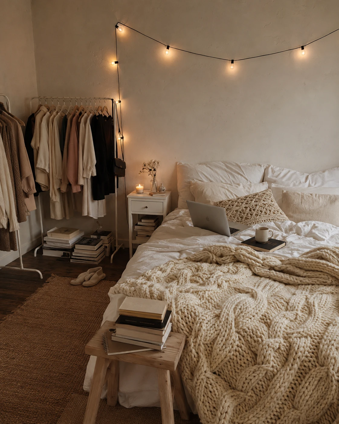 Chunky Knit Blanket Open Wardrobe Bedroom