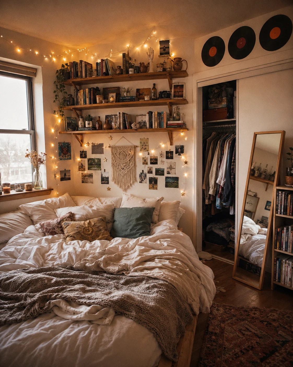 Open Shelf Vinyl and Photo Wall Bedroom