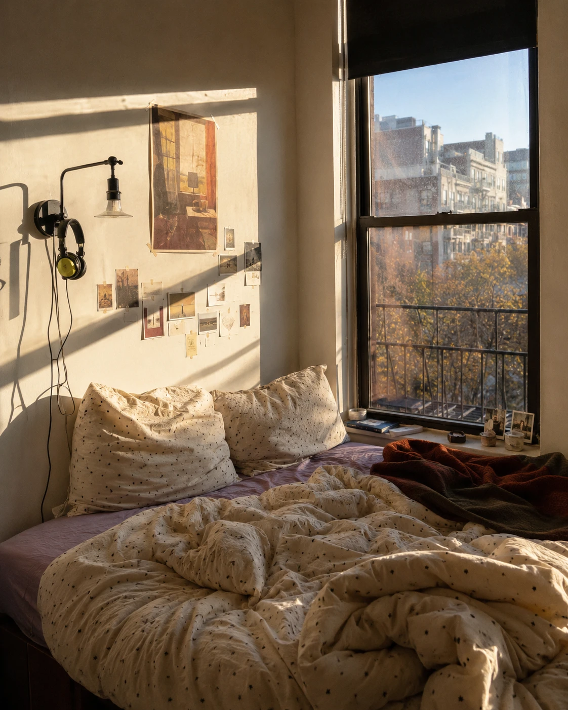 Star Print Fire Escape View City Bedroom
