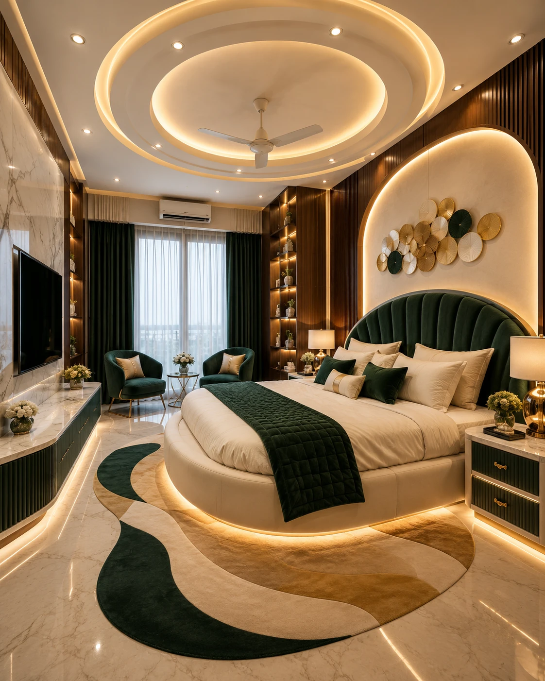 Emerald Green and Gold Round Bed Suite