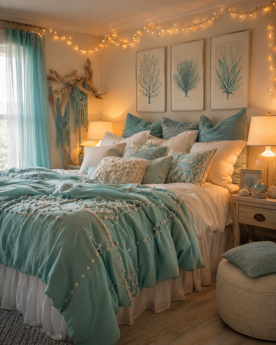 Coastal Turquoise and Cream Cozy Bedroom