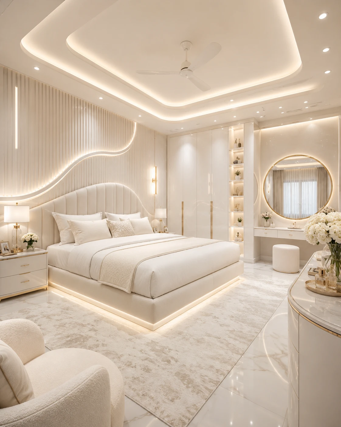 All White and Gold Serene Bedroom