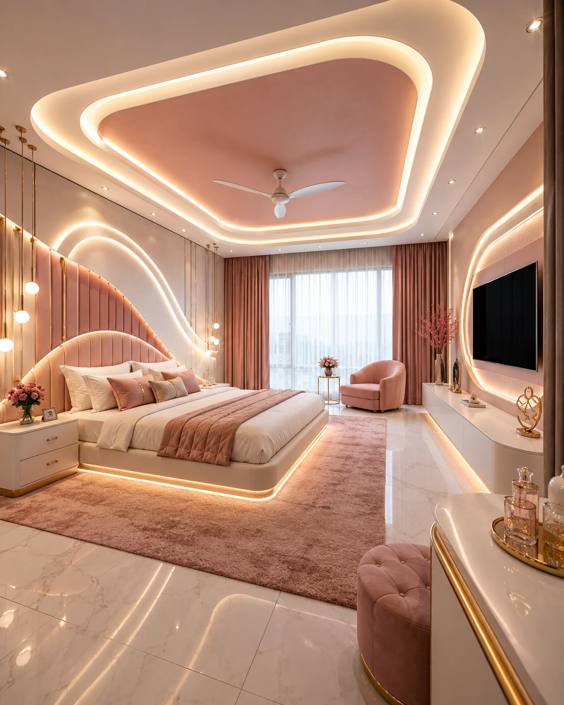 Blush Pink and Gold Glamour Bedroom