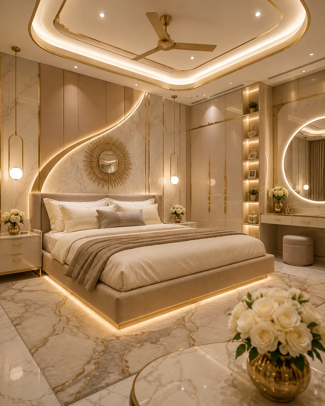 Cream and Gold Sunburst Bedroom