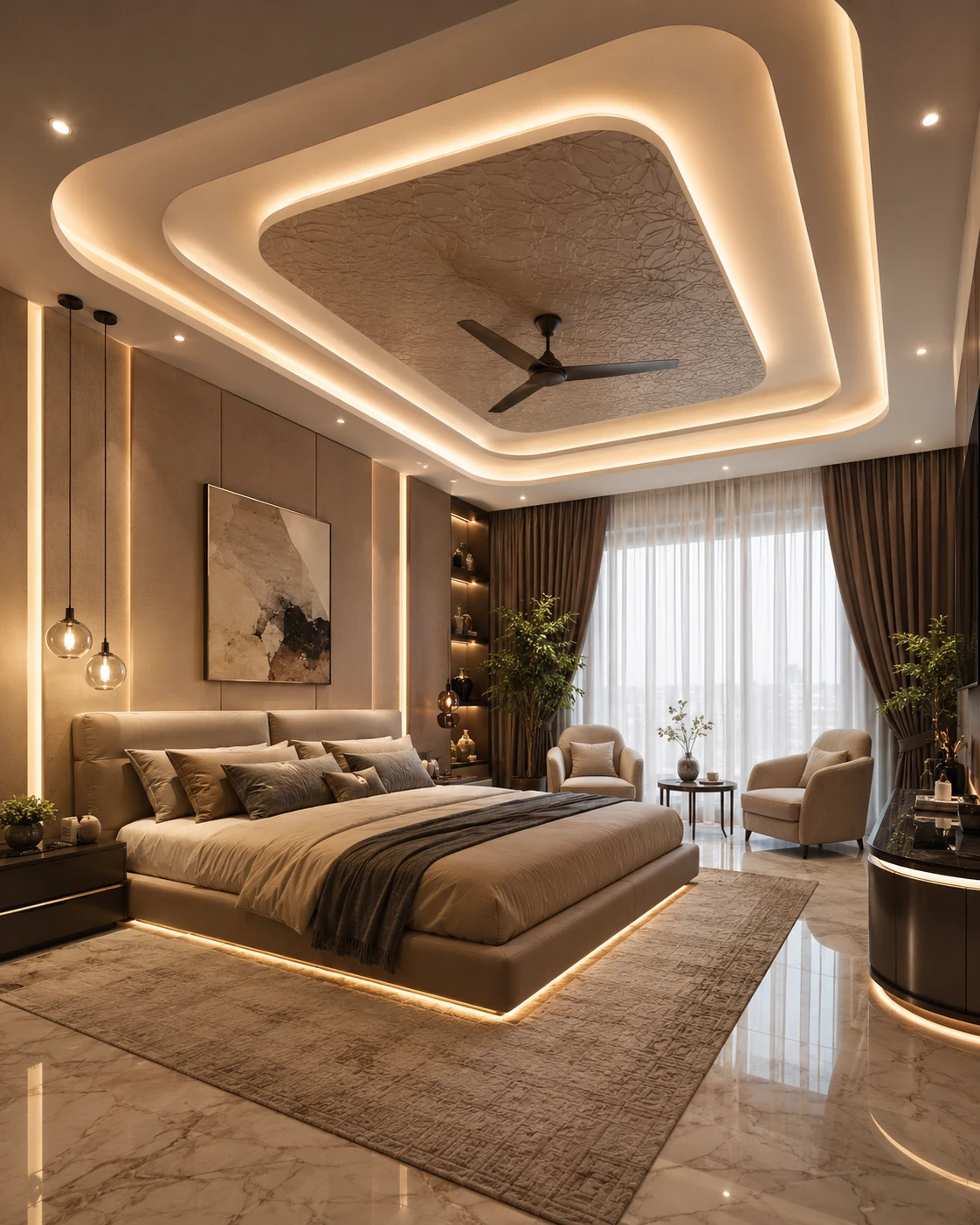 Warm Taupe and Brown Textured Bedroom