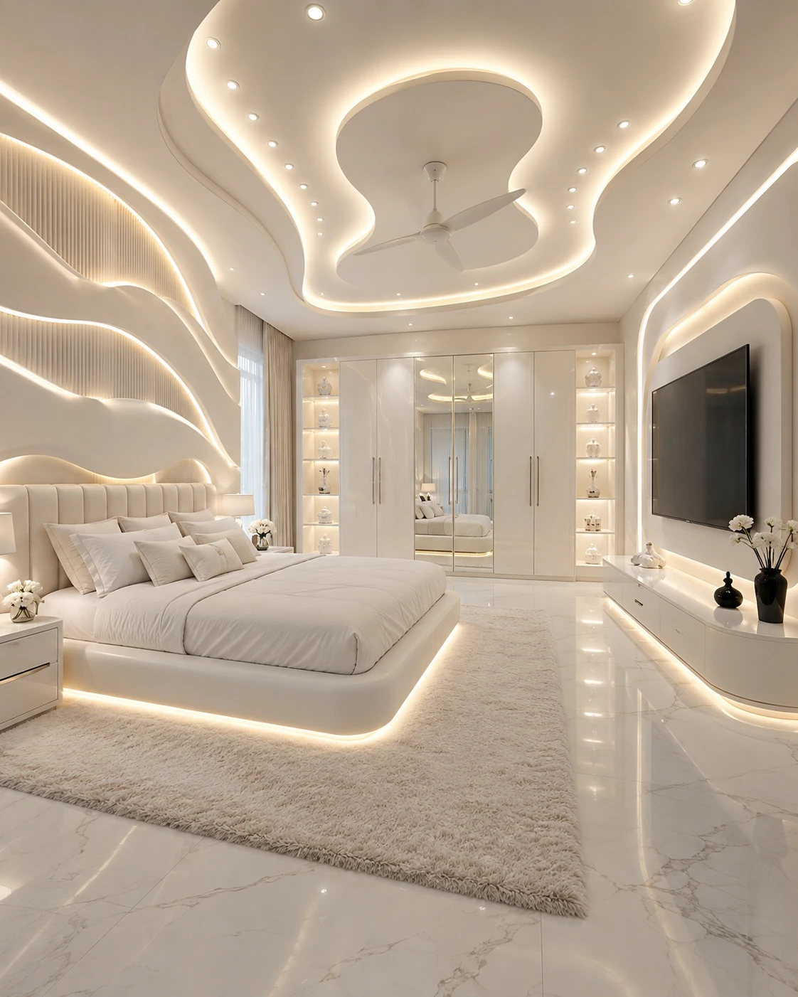 Sculptural White Minimalist Bedroom