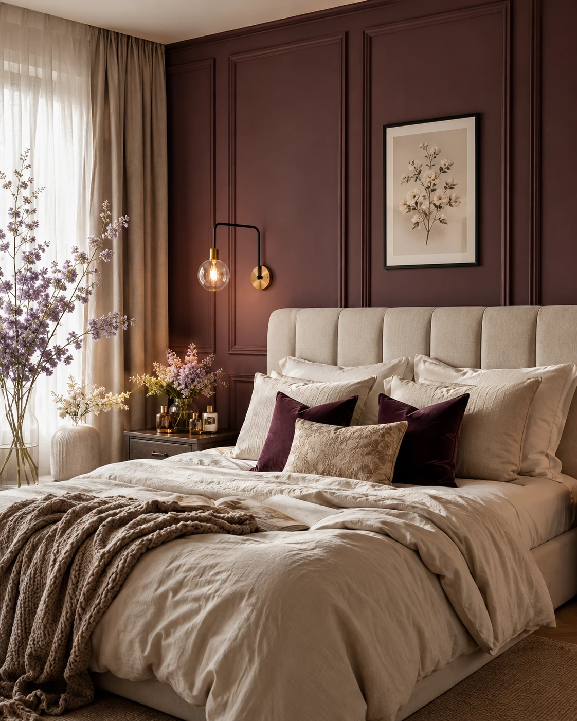 Plum and Linen Cozy Bedroom