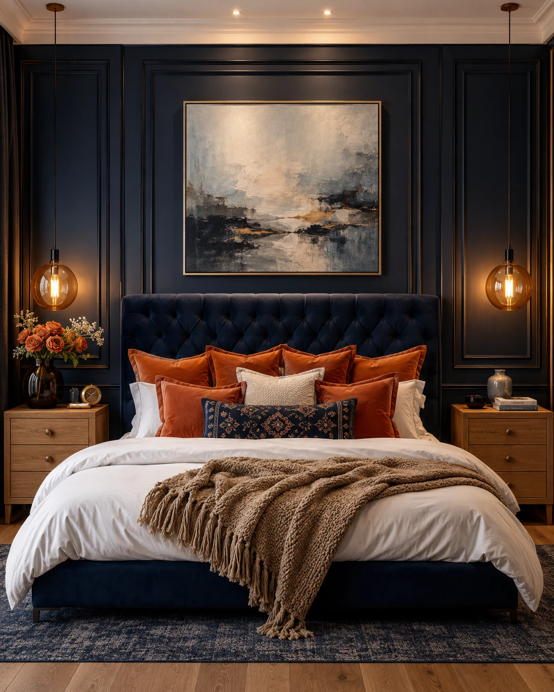 Navy and Rust Traditional Bedroom
