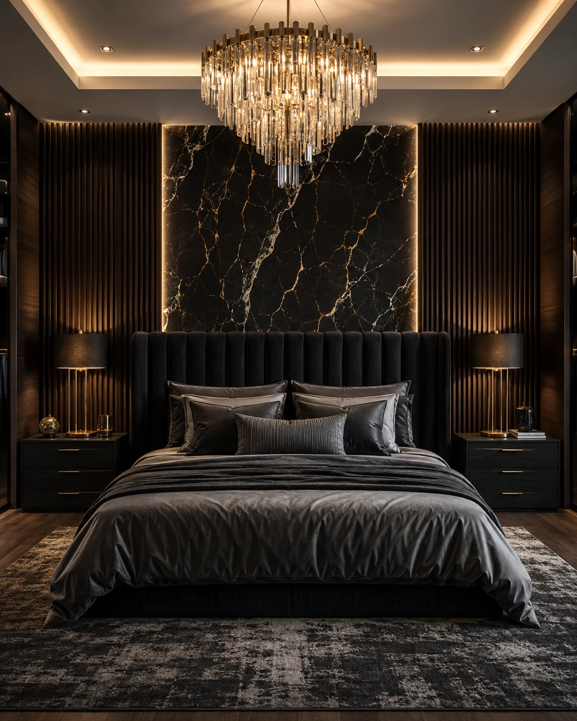 Black Marble and Gold Luxe Bedroom