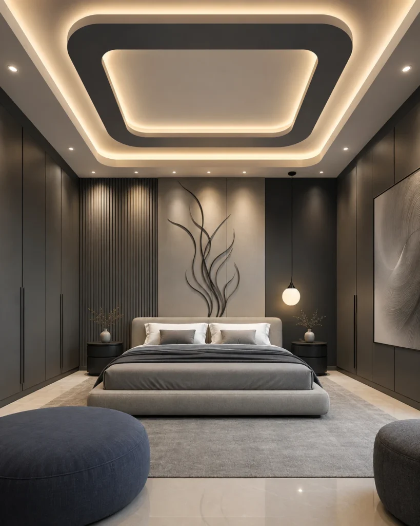 Charcoal and Grey Minimalist Bedroom